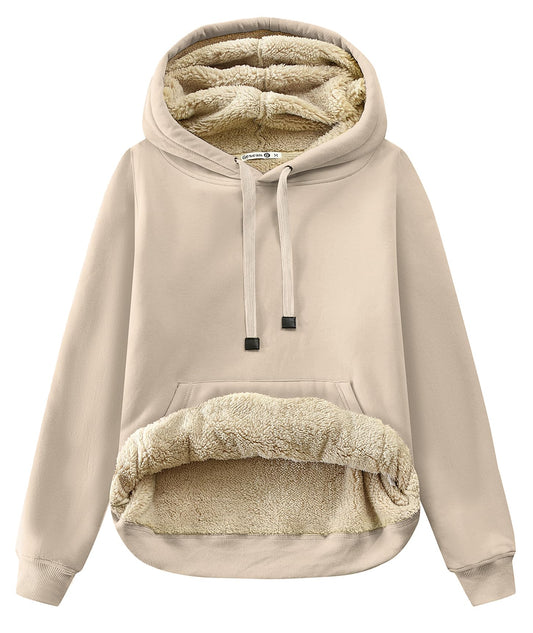 Gesean Women's Sherpa Cotton Pullover Sweatshirt Fleece Hoodie Grey XL