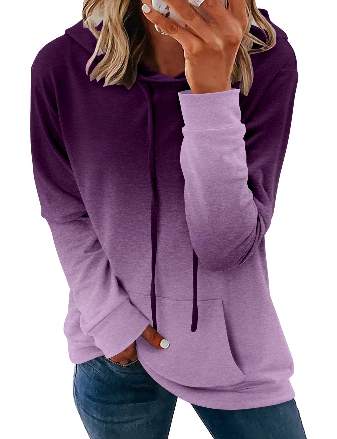 onlypuff Hoodies for Women Tie Dye Hooded Sweatshirts Trendy Teen Girls Fashion Fall Tunic Tops Dressy Shirt Purple XXL