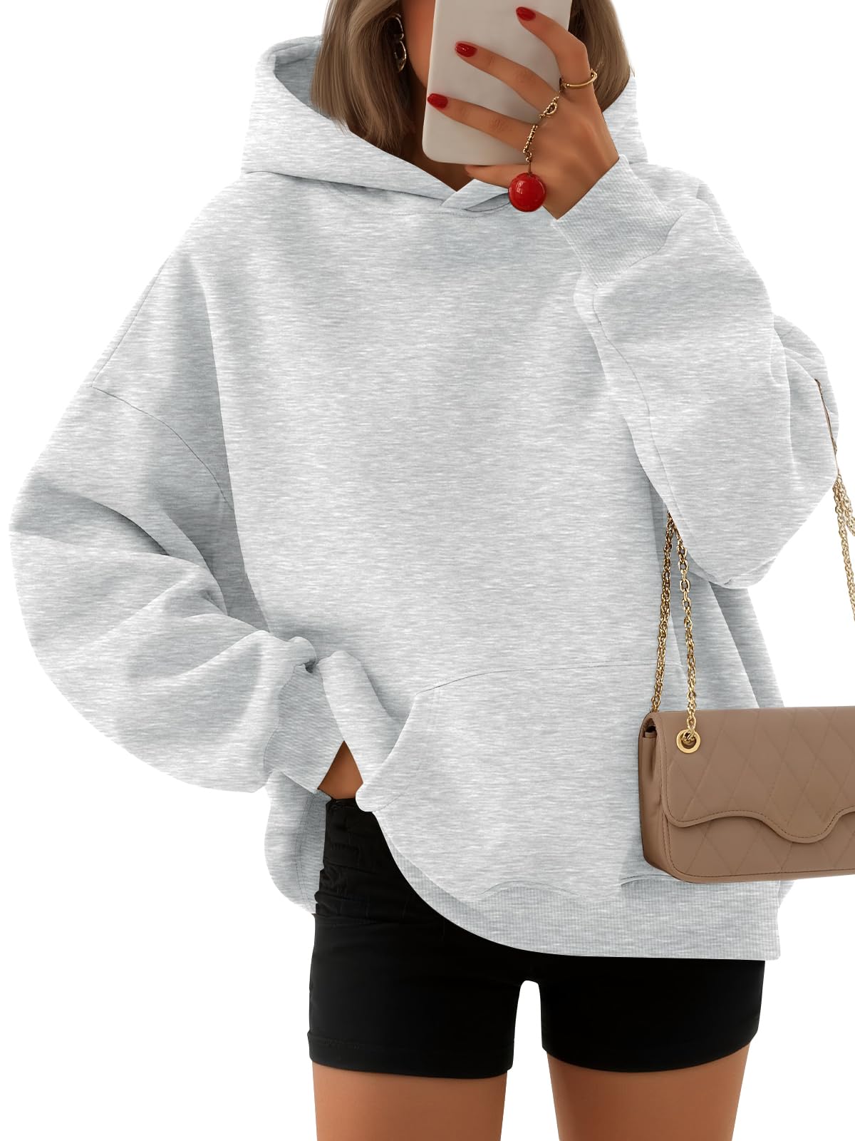 EFAN Women's Oversized Comfort Fleece Hoodies, Cozy Trendy Pullover Sweatshirts with Pockets For Fall & Winter Grey S