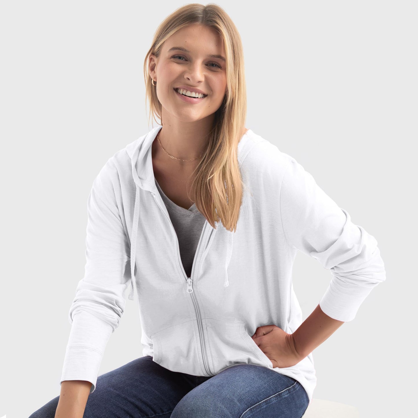 Hanes Womens Slub Knit Full-zip Hoodie, Textured Cotton Zip-up T-shirt For Fashion-hoodies, White, Large US