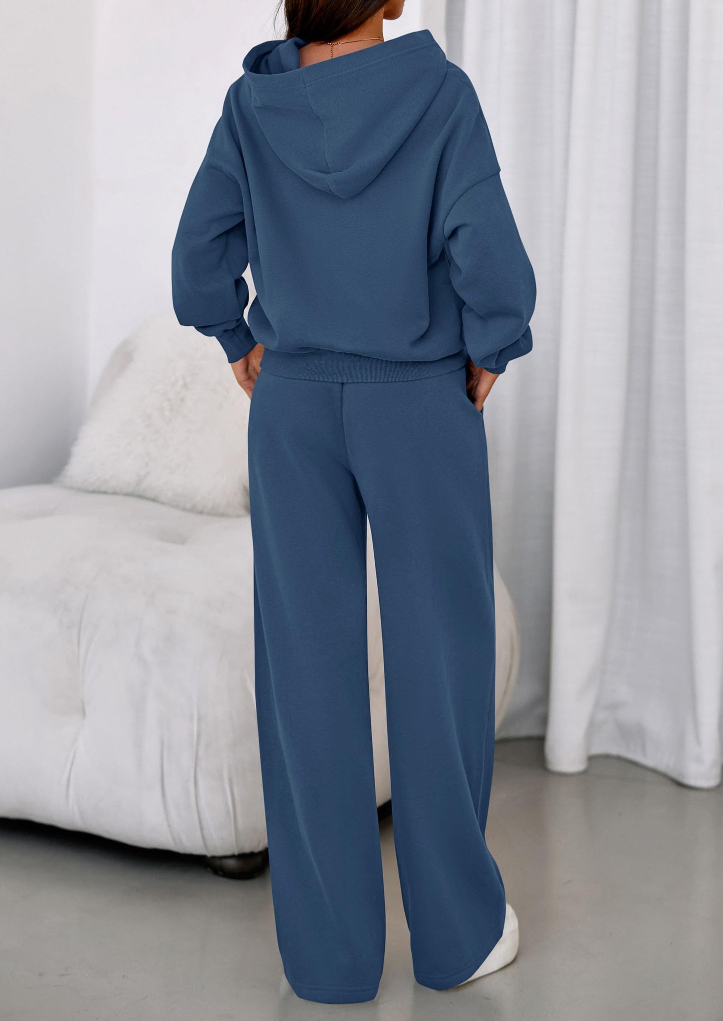 PRETTYGARDEN Womens Sweatsuits 2 Piece Set 2026 Casual Winter Long Sleeve Hoodie Loose Wide Leg Sweatpants Fall Tracksuit (Grey Blue,Small)