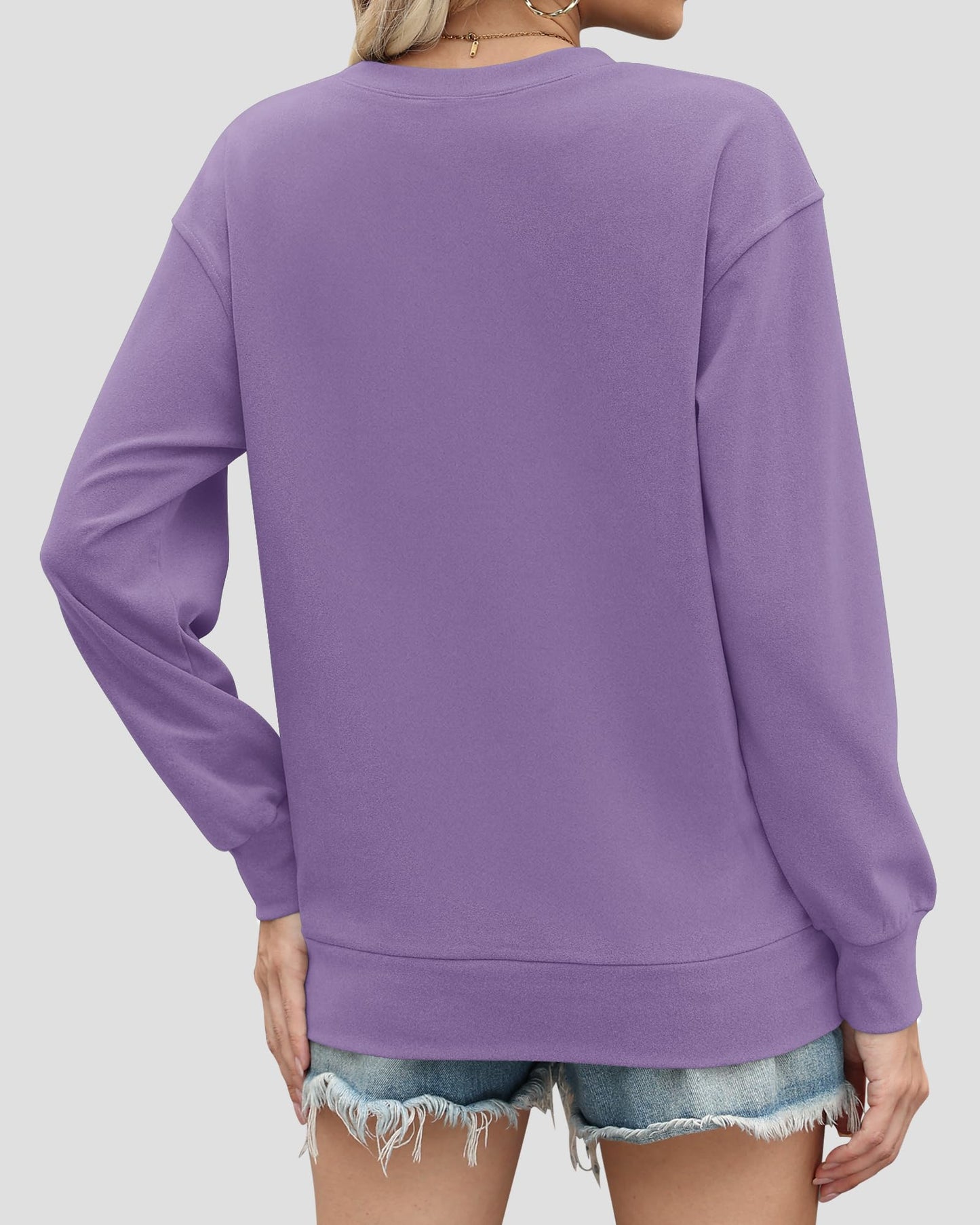 AUSELILY Crewneck Hoodless Hoodies Women Purple Sweatshirt Kangaroo Pockets