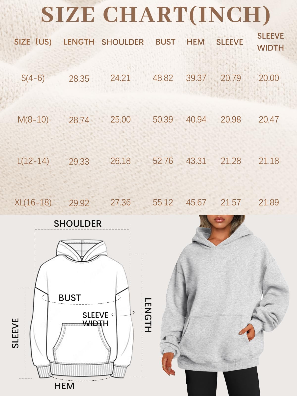 EFAN Women's Oversized Comfort Fleece Hoodies, Cozy Trendy Pullover Sweatshirts with Pockets For Fall & Winter Grey S