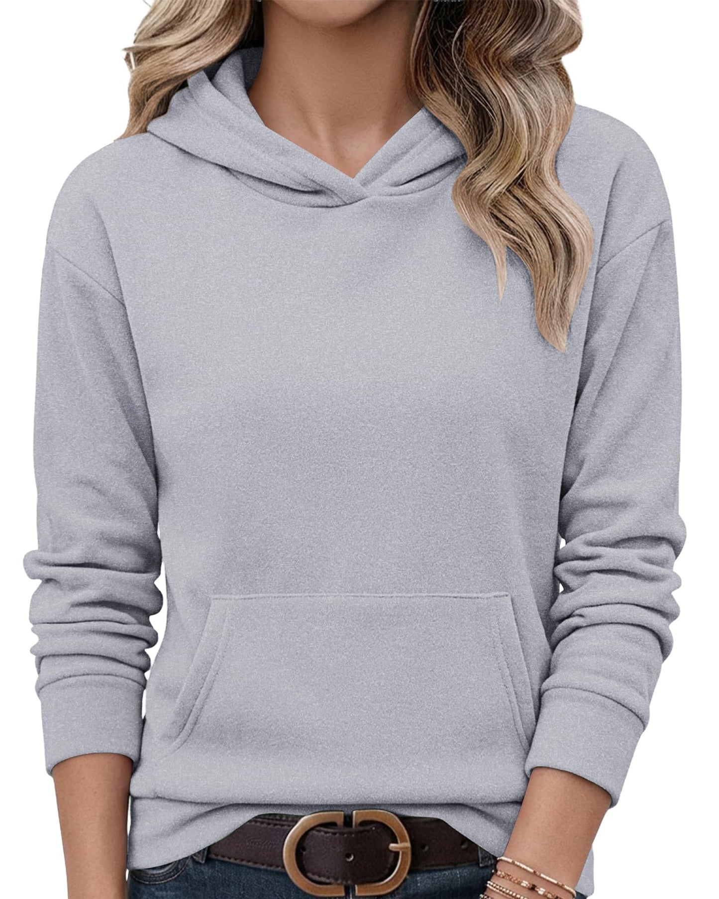 AUSELILY Hoodies for Women Ladies Sweatshirt Long Sleeve Pullover Sweatshirts with Pockets, Gray White XL