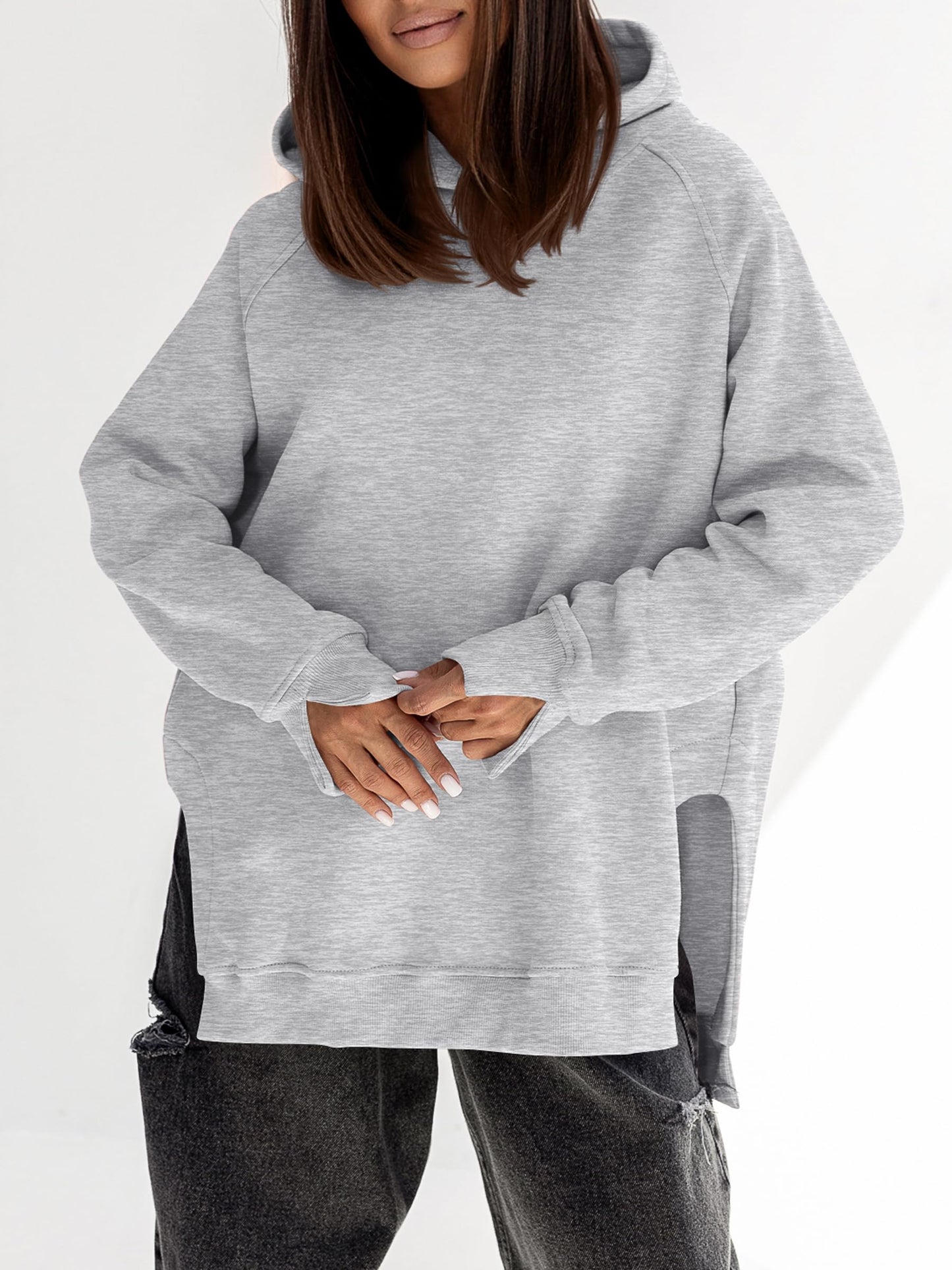 ANRABESS Hoodies for Women Oversized Long Sleeve Sweatshirts,Light Grey,M