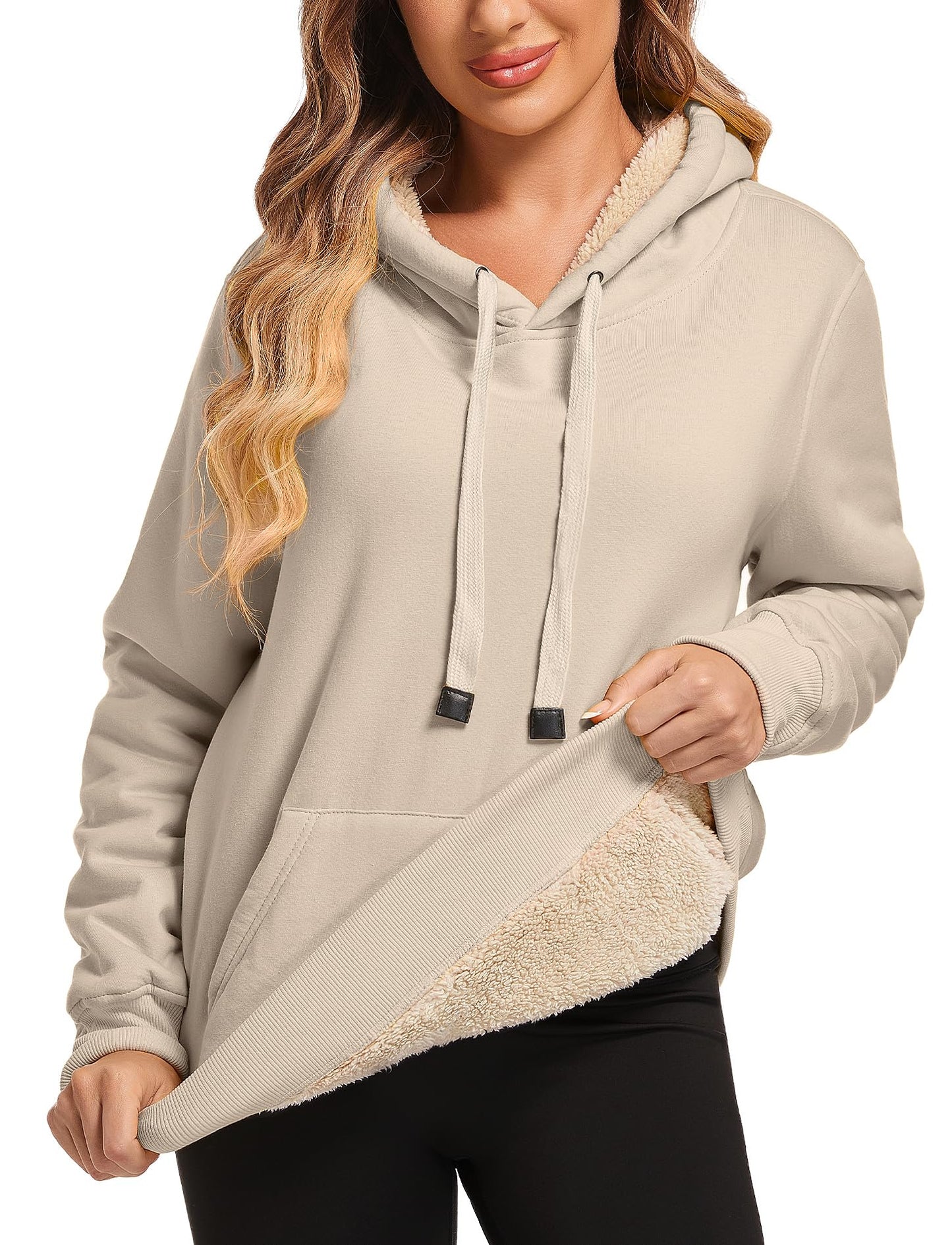 Gesean Women's Sherpa Cotton Pullover Sweatshirt Fleece Hoodie Grey XL