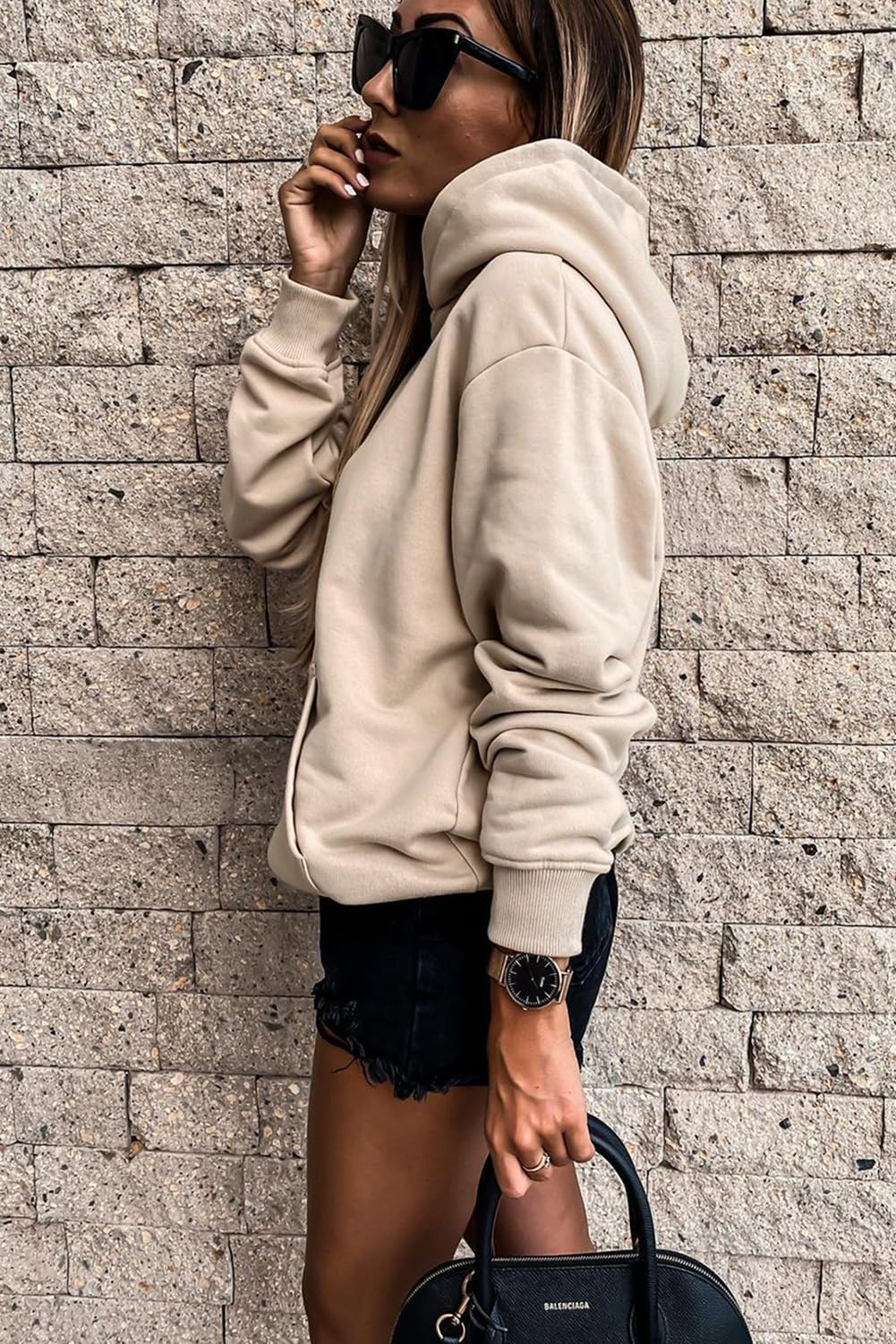 SHEWIN Womens Hoodies Casual Long Sleeve Solid Lightweight Hoodie Pullover Tops Soft Loose Hooded Sweatshirt Fall Clothes for Women 2026,US 4-6(S),Apricot