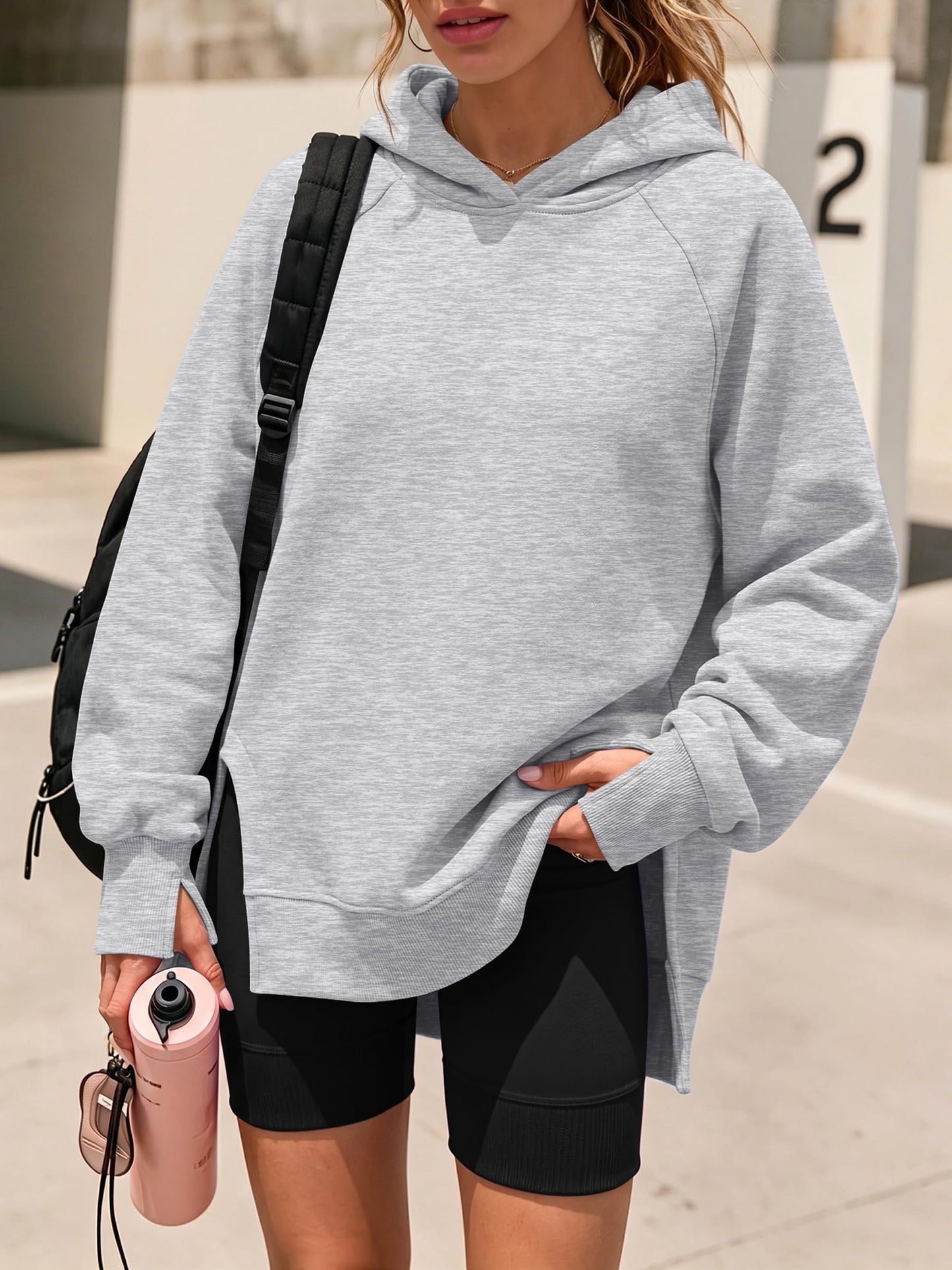 ANRABESS Hoodies for Women Oversized Long Sleeve Sweatshirts,Light Grey,M