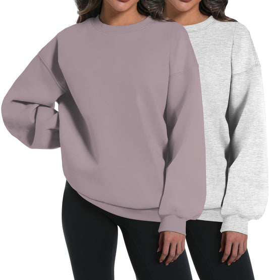 XFIFM 2 Pack Womens Oversized Sweatshirts Hoodies Long Sleeve Tops Fall Winter Clothes Crewneck Cozy Outfits Pullover Grey/Brown