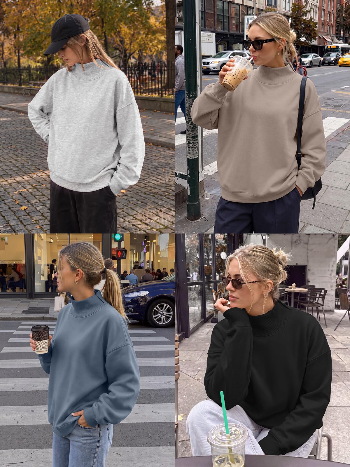 Trendy Queen Womens Mock Neck Sweatshirts Oversized Pullover Fall Outfits
