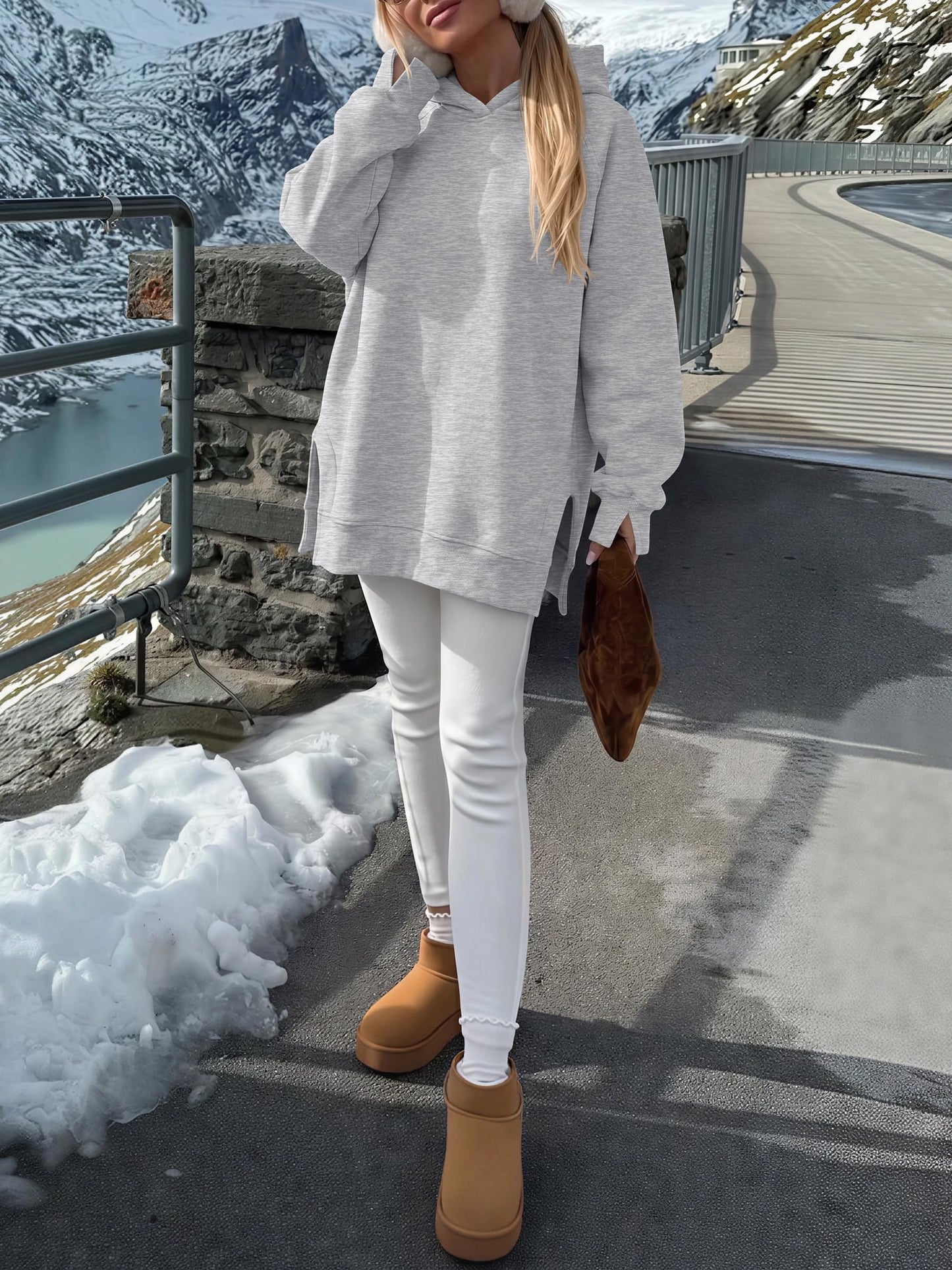 ANRABESS Hoodies for Women Oversized Long Sleeve Sweatshirts,Light Grey,M